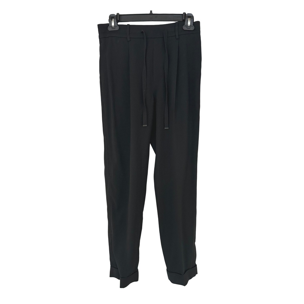 Vince Black Viscose Blend Drawstring Cuffed Tapered Pants Small RN106730